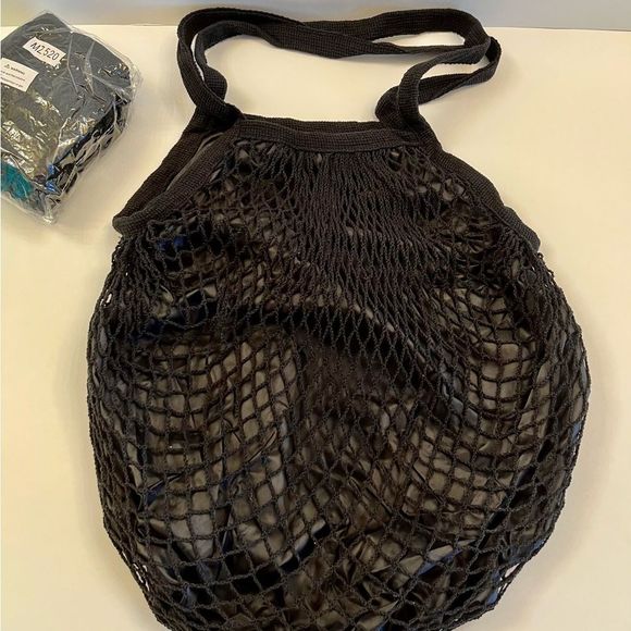 Fishnet Over Nylon Lightweight Tote- Black - NWT - Picture 7 of 8